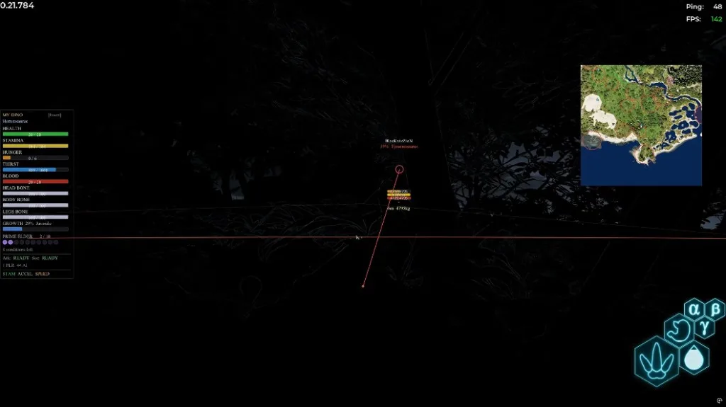 The Isle T-Rex box ESP and silent aim snapline on beach map